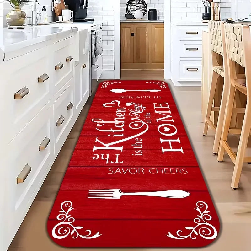 tapis antidérapant moderne rustique fourchette cuillère motifs floraux cuisine rouge blanc grisintérieurextérieurporte