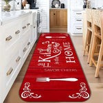 tapis antidérapant moderne rustique fourchette cuillère motifs floraux cuisine rouge blanc grisintérieurextérieurporte