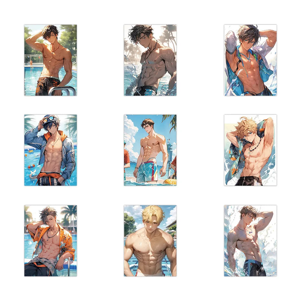 cartes postales art numérique hommes musclés multicolores 4cm 5.5cm pack 60 pièces