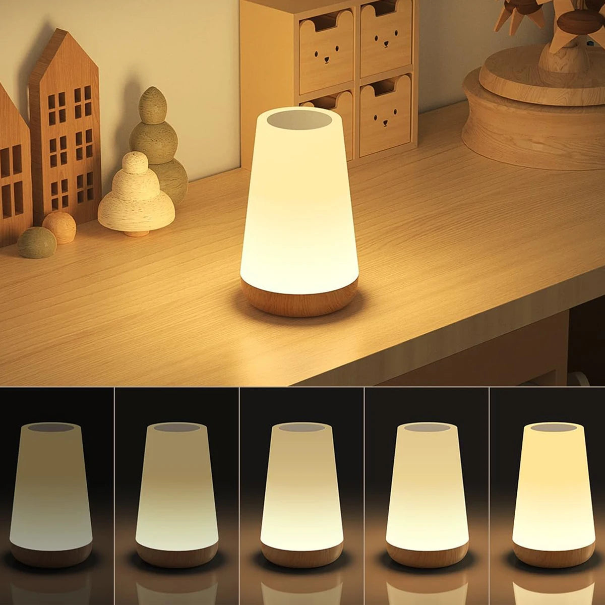 lampe table led changeante rechargeable usb blanc bois moderne minimaliste tactile