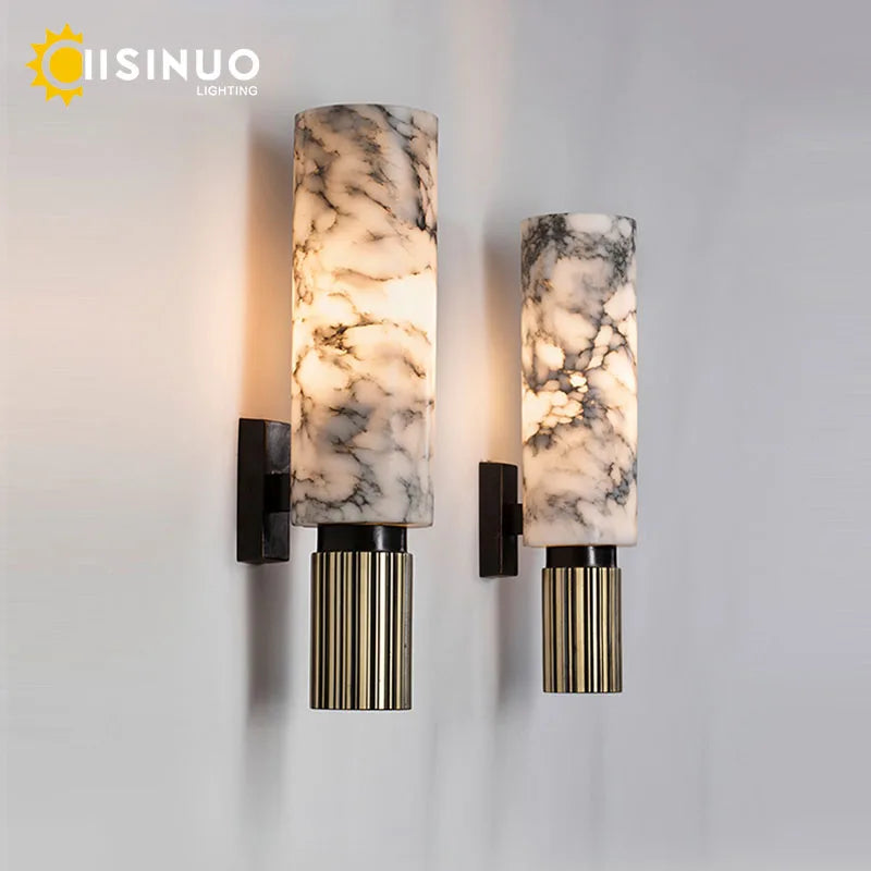 lampe murale moderne marbre blanc noir base métallique diffuseur LED 40x12cm