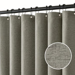 rideau douche moderne faux lin texturé beige clair gris foncé ajustable anneaux métalliques machine
