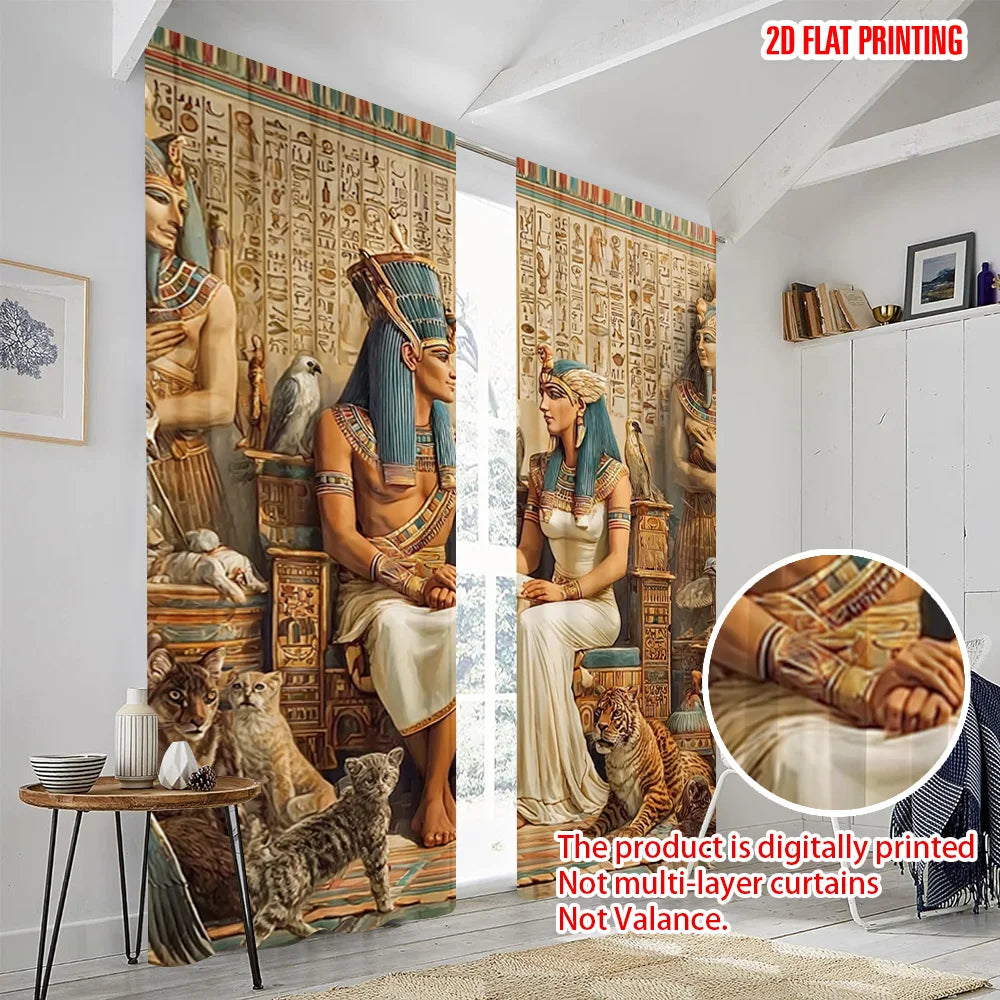 rideaux impression égyptienne antique couple royal hiéroglyphes métalliques polyester beige bleu rouge marron doré