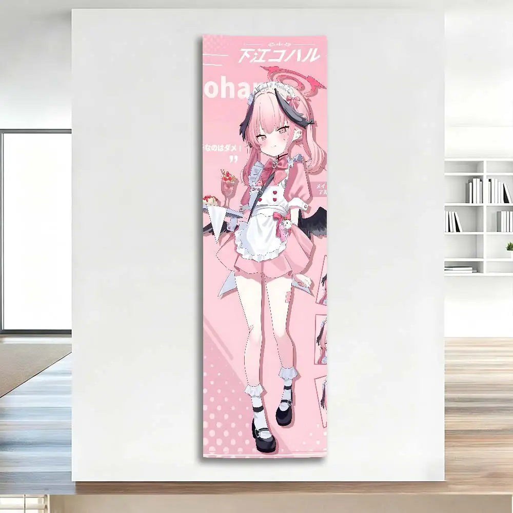 tapisserie anime maid illustration fille robe servante bas blancs chaussures noires rose chambre décoration