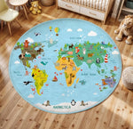 tapis rond moderne carte monde animaux motifs floraux bébé salon 80x80cm 120x120cm polyester