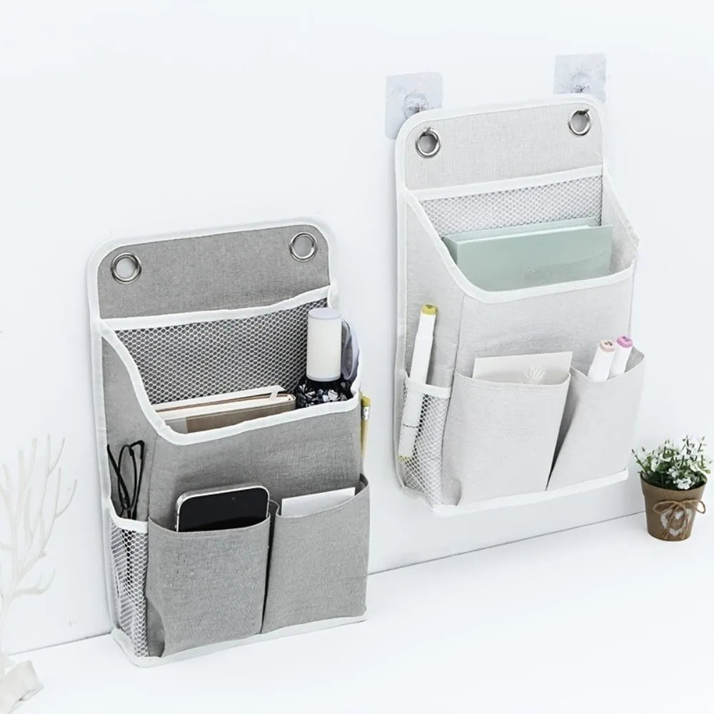 sac rangement mural gris toile lin moderne pliable multiple poches compartments fonctionnel