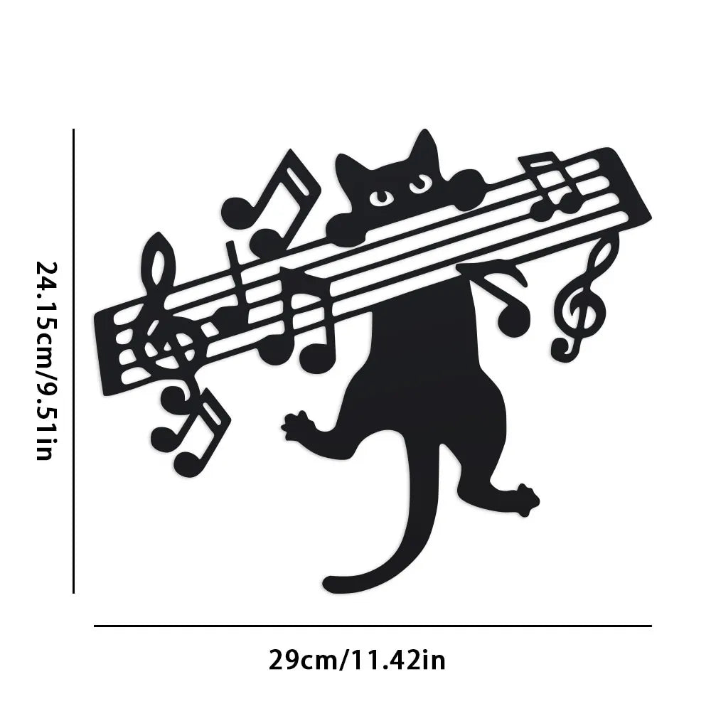 décoration murale chat noir notes musicales art contemporain mur fixations invisibles