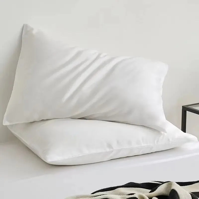 lot deux taies d'oreiller lyocell eucalyptus bleu clair unies lit chambre moderne