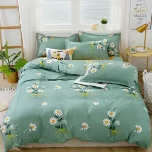 housse couette coton polyester bleu blanc gris motif floral moderne oreillers lit king size