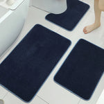 tapis bain ensemble trois pièces moderne duveteux antidérapant bleu gris beige