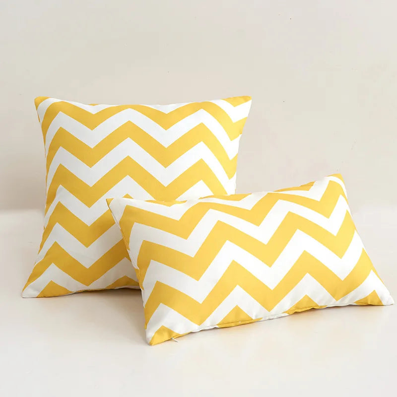 housse coussin extérieur imperméable 30x50cm 45x45cm rayées blanc jaune moderne amovible lavable