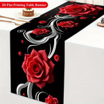 nappe runner fleurs roses relief fond noir décoratif argenté table manger