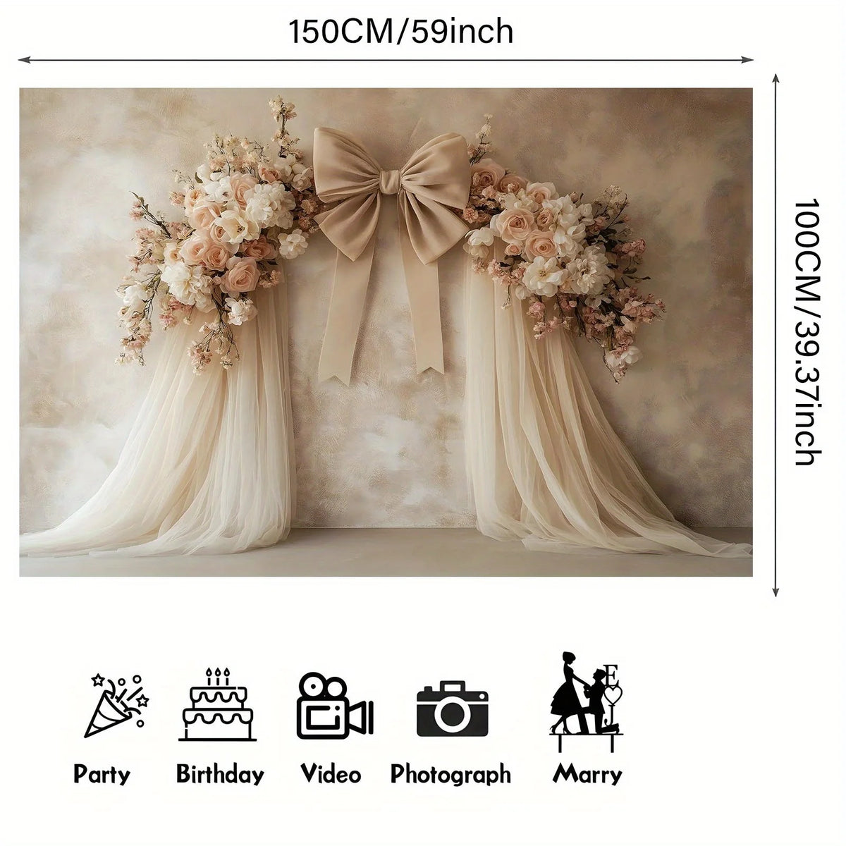 décoration murale fond floral voile semi transparent tissu polyester romantique vintage mariage anniversaire événement