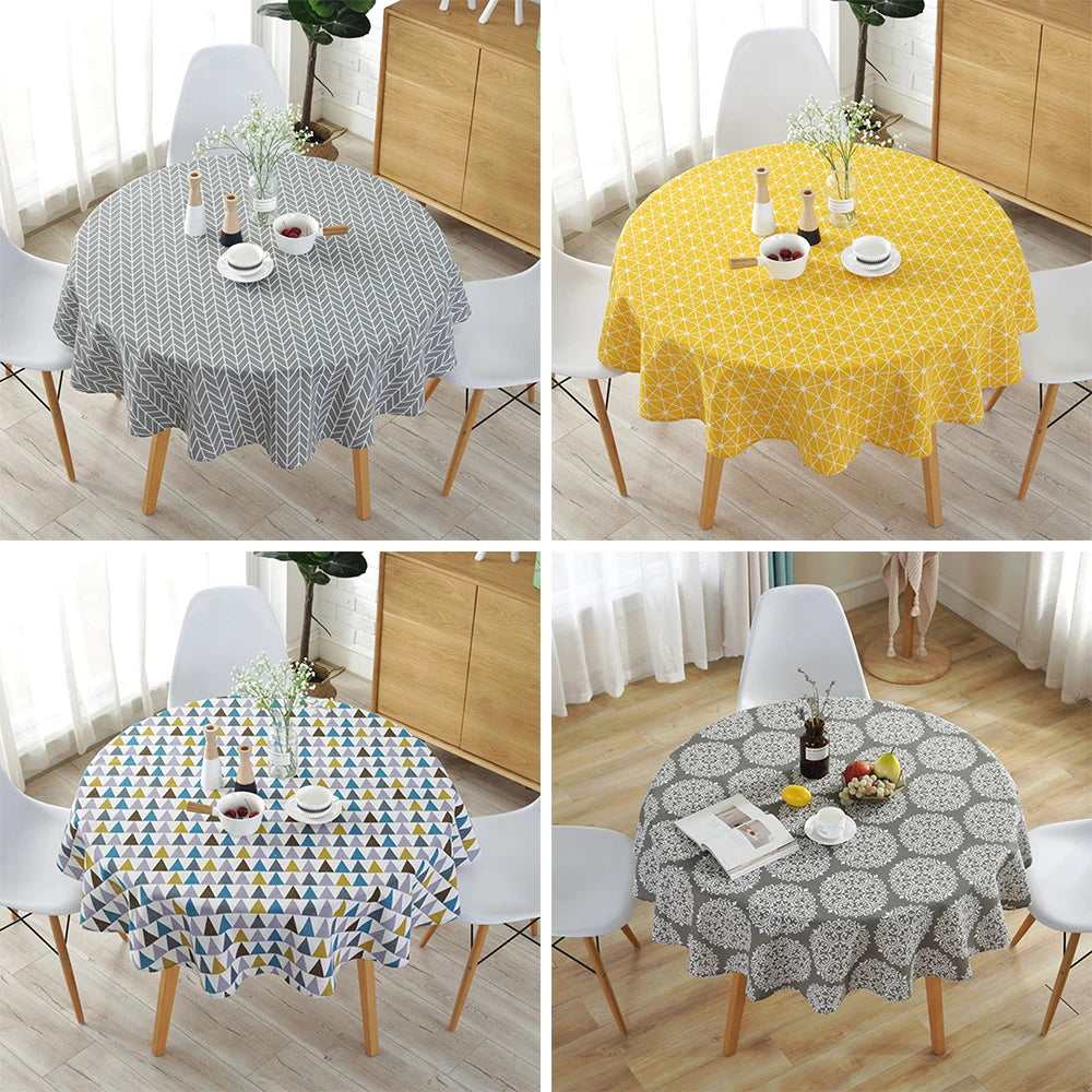 nappe ronde gris jaune moderne 100cm 120cm 150cm motifs géométriques abstraits table décoration intérieureextérieur