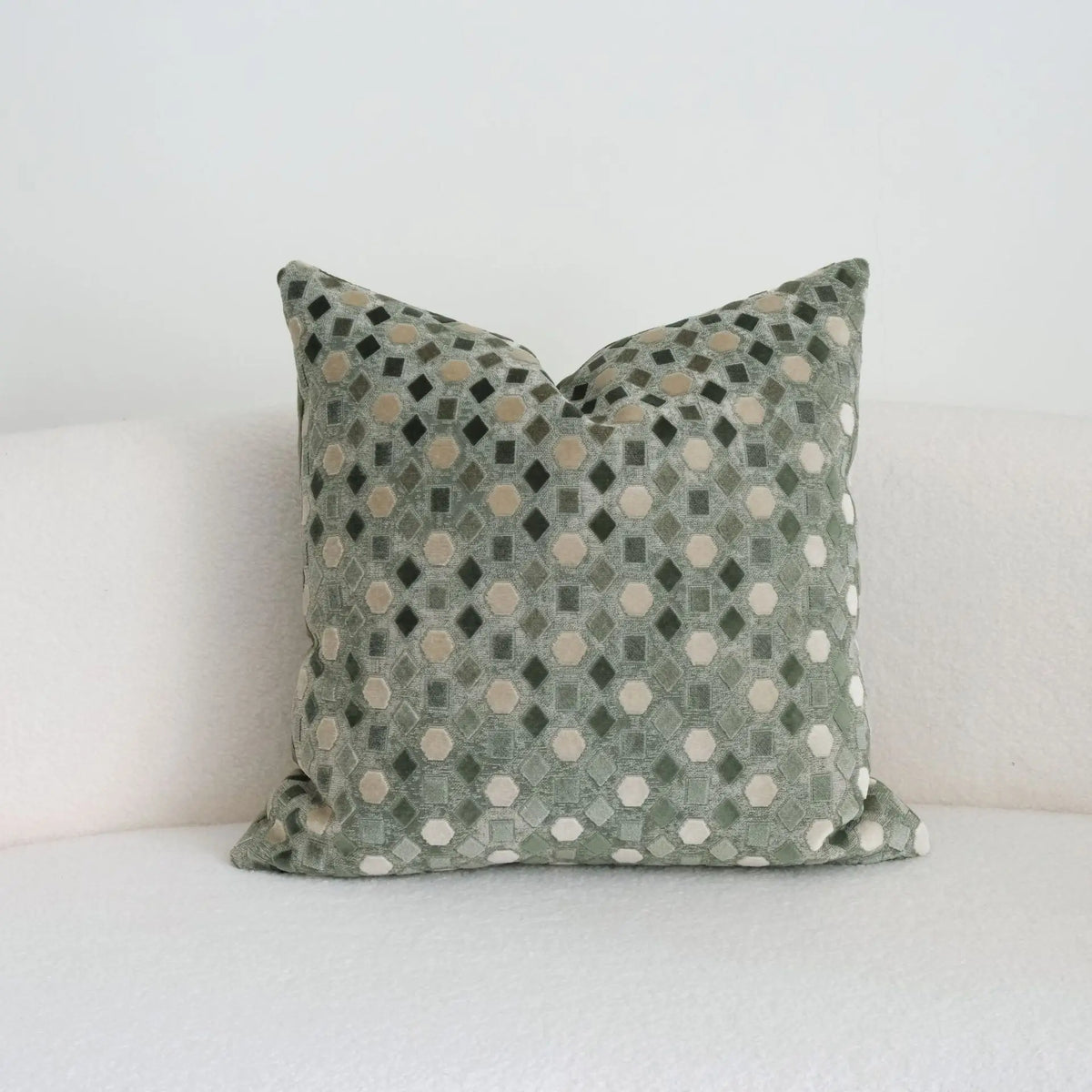 housse coussin géométrique vert beige motif points moderne adhésif décoration canapé maison voiture 45x45cm