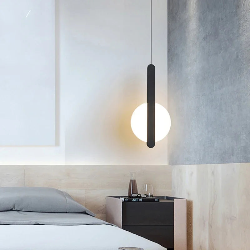 Lampes suspendues modernes minimaliste câble suspension plaque fixation globes opale abatjour blanc noir chambre