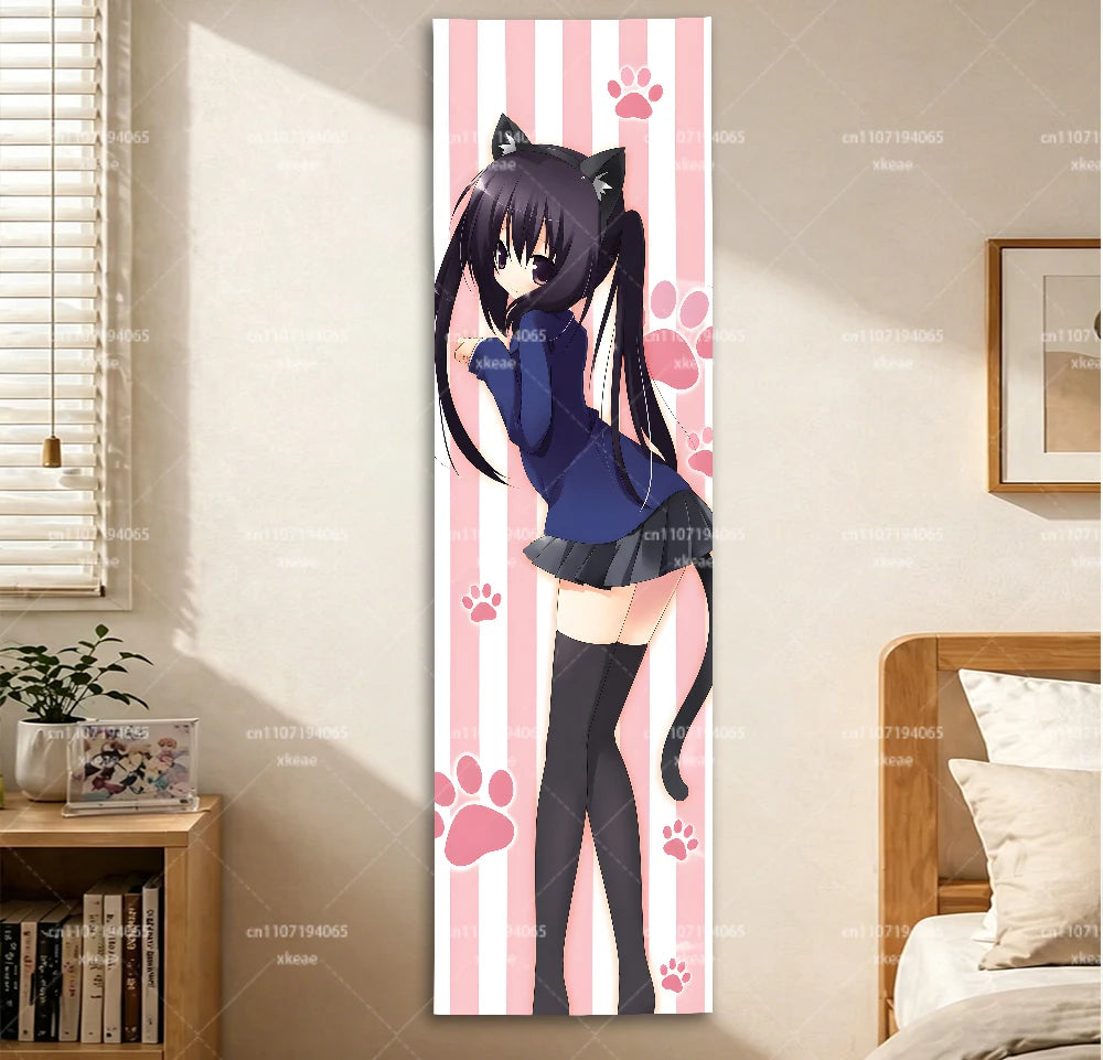 tapisserie animée rayures rose blanche chat décoration murale chambre dessin animé 150cm 40cm horizontal