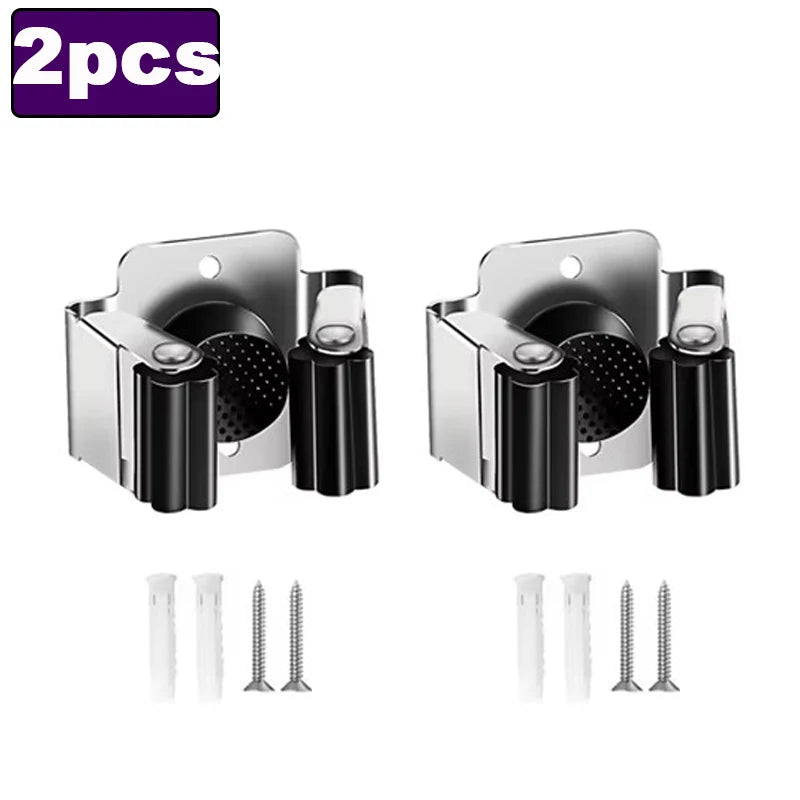 support mural balai anti dérapant acier inoxydable moderne salle bain clips noir argenté respectueux