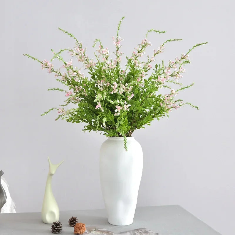 bouquet artificiel blanc feuilles vertes fleurs roses modernes vase transparent extérieur décoration maisonSetBranches