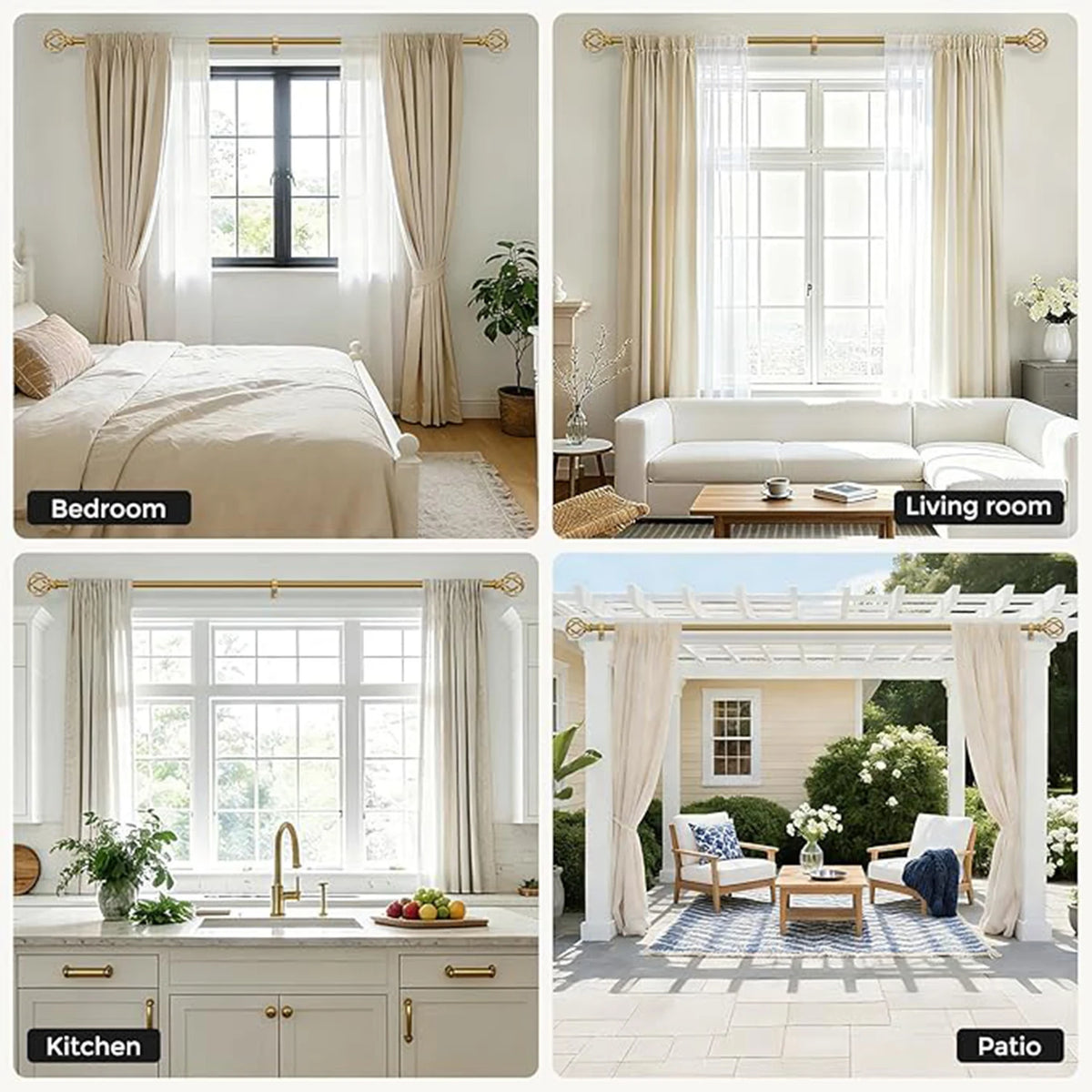rideau moderne or poutres métalliques finials clips robustes élégants brackets fixationsversible