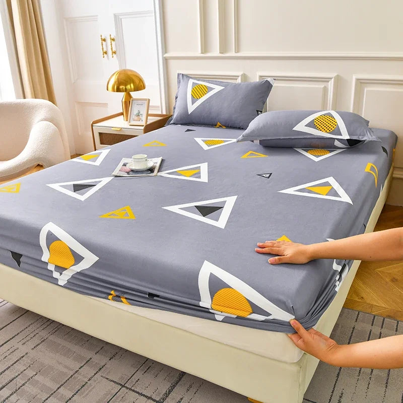 drap housse floral imprimé fleurs colorées moderne elastique oreillers assortis adultes chambre verte blanche