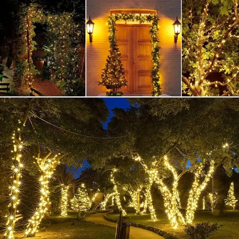 guirlande lumineuse solaire 100 led blanc chaud moderne ip65 étanche piquet recharge solaireextérieur festif