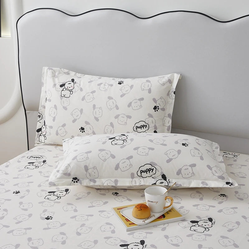 Ensemble de draps aux imprimés de chiens mignons et moelleux, parfait pour une chambre confortable et relaxante.