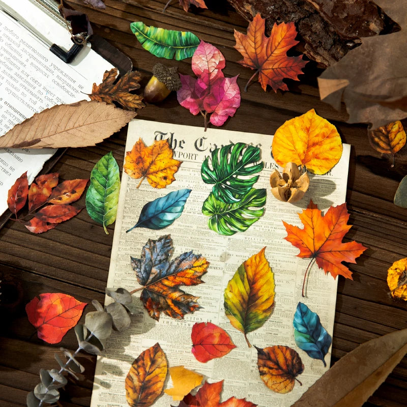 feuilles artificielles orange rouge vert bleu marron jaune adhésives scrapbooking bricolage papeterie manuelle naturelle