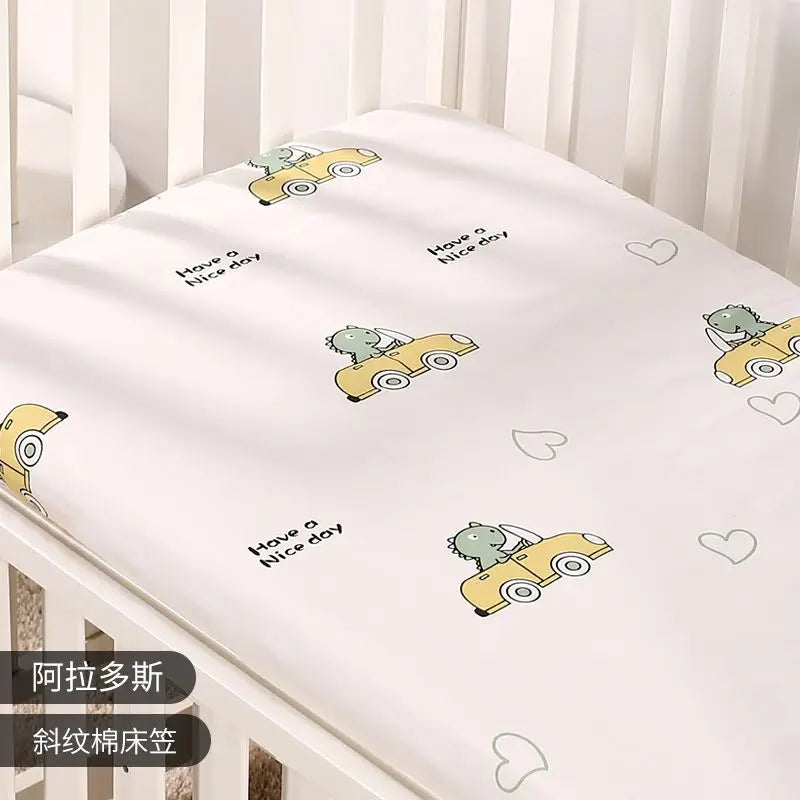 drap housse lit bébé coton motif oiseau étoile enfant chambre moderne blanc jaune gris
