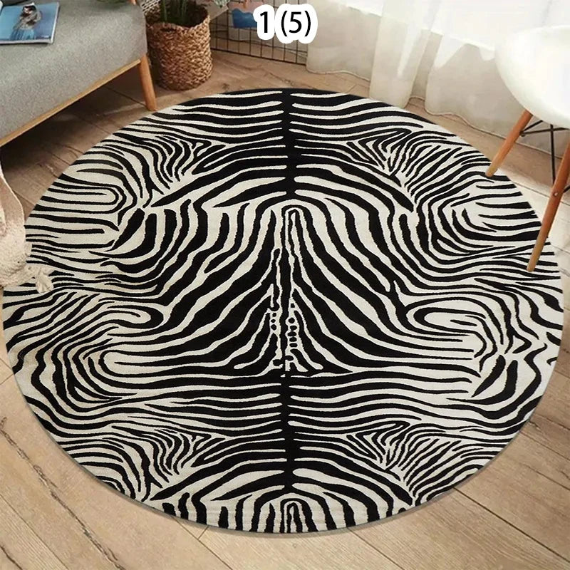 tapis rond moderne zèbres noir blanc antidérapant salon chambre 80x80cm 120x120cm polyester polypropylène