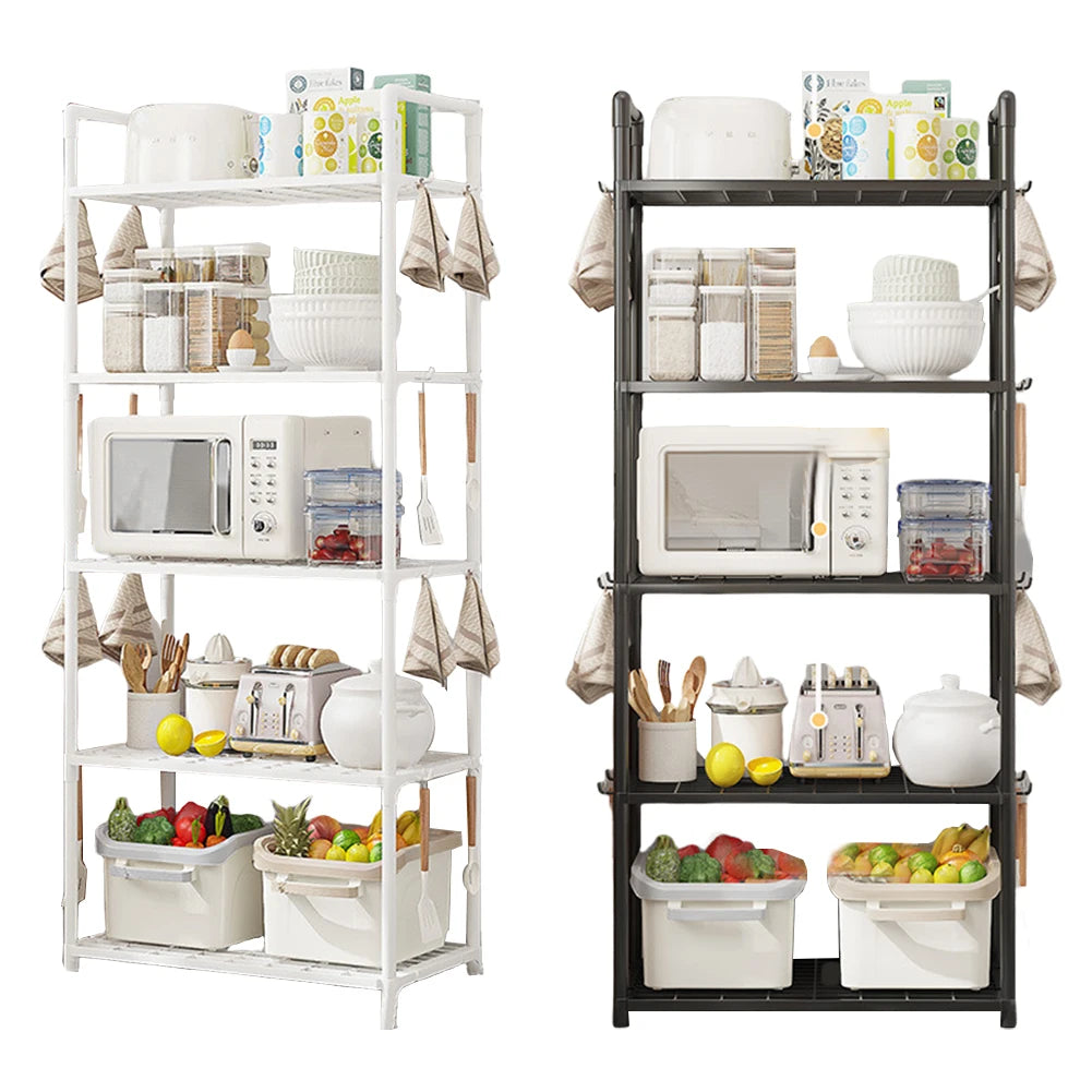 étagère cuisine réglable blanc noir paniers tissu moderne rangement ustensiles fruits bouteilles micro onde