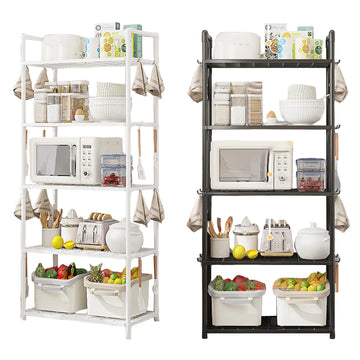 étagère cuisine réglable blanc noir paniers tissu moderne rangement ustensiles fruits bouteilles micro onde
