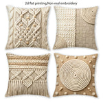 taies d'oreiller boho chic motifs macramé polyester peachskin beige pompons 40x40cm 45x45cm 50x50cm 60x60cm