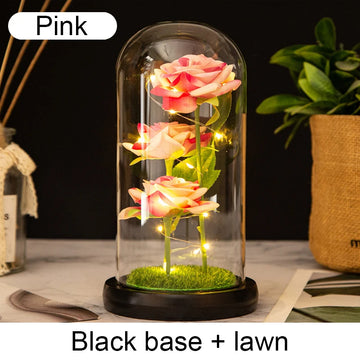 roses stabilisées bouquet guirlande lumineuse cloche verre décoration intérieure romantique anniversaire valentin engagement