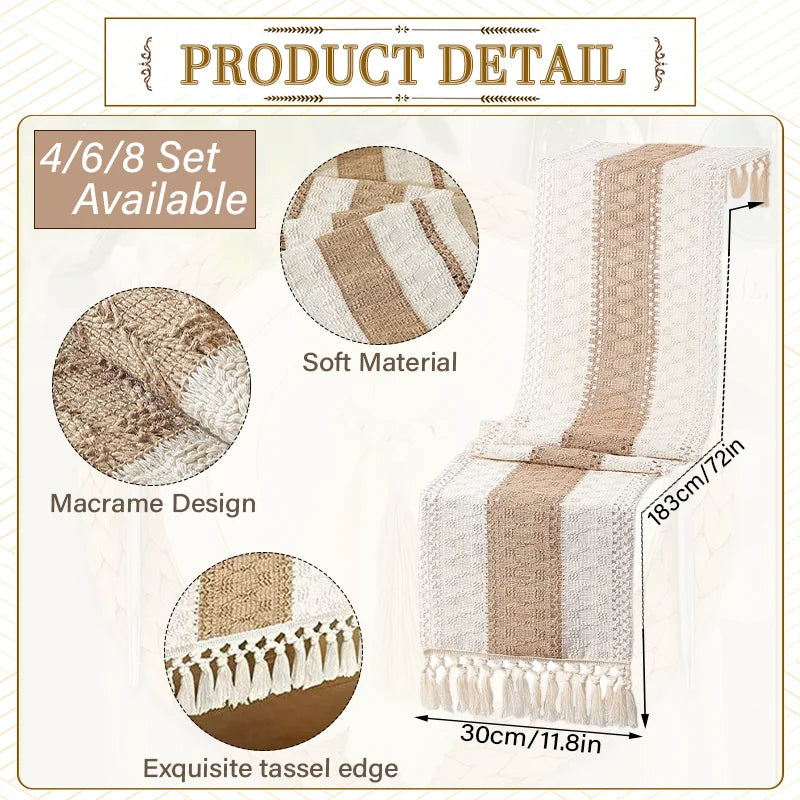 ensembles table boho rustique serviettes lin macramé franges assiettes couverts plateaux