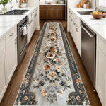 tapis floral velours gris clair bleu marine intérieur salon couloir résistant décoration adultes polyester