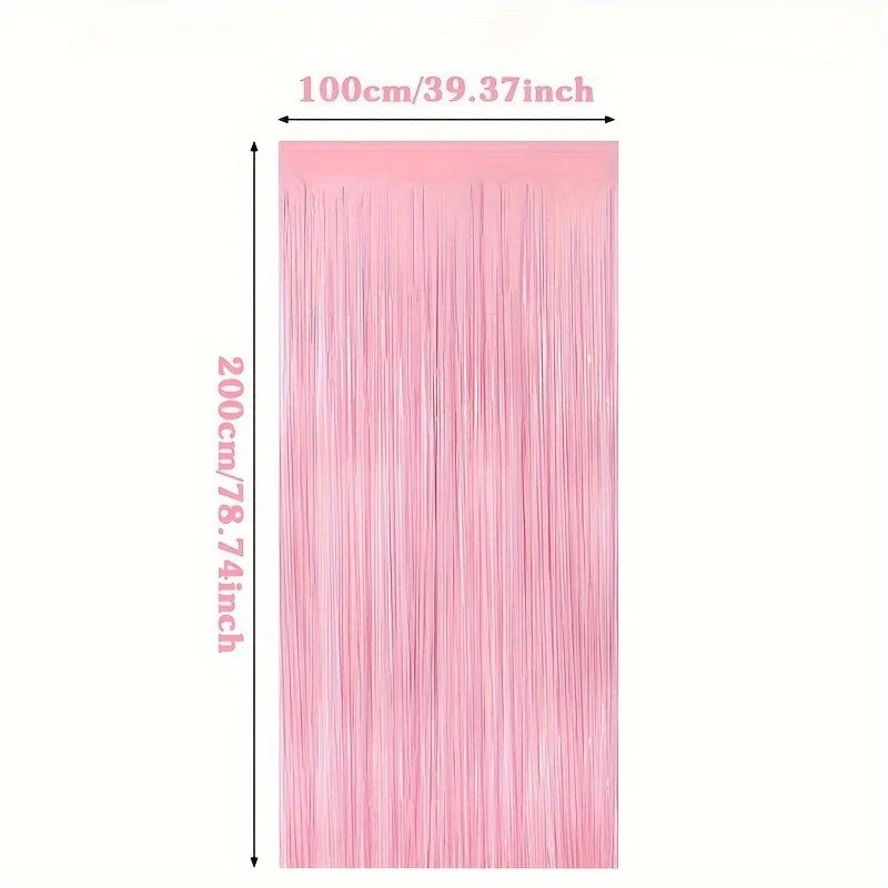 rideau franges rose brillant décoration mariage anniversaire fête gâteau cupcakes ballons confettisDecorationMuraleFestiveFrangesRoseBrillantesPourEvènementsFamiliauxEtProfessionnels