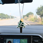 décoration noël tissu crochetée vert blanc marron jaune suspension cordelette artisanale voiture maison