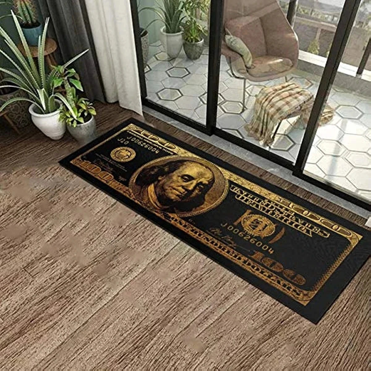 tapis géométrique billet dollar moderne rectangle salon polyester antidérapant feutre