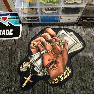 tapis sol intérieur motif dollars os chaîne croix pop art décoratif chambre salon