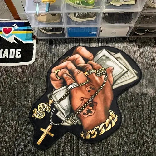 tapis sol intérieur motif dollars os chaîne croix pop art décoratif chambre salon