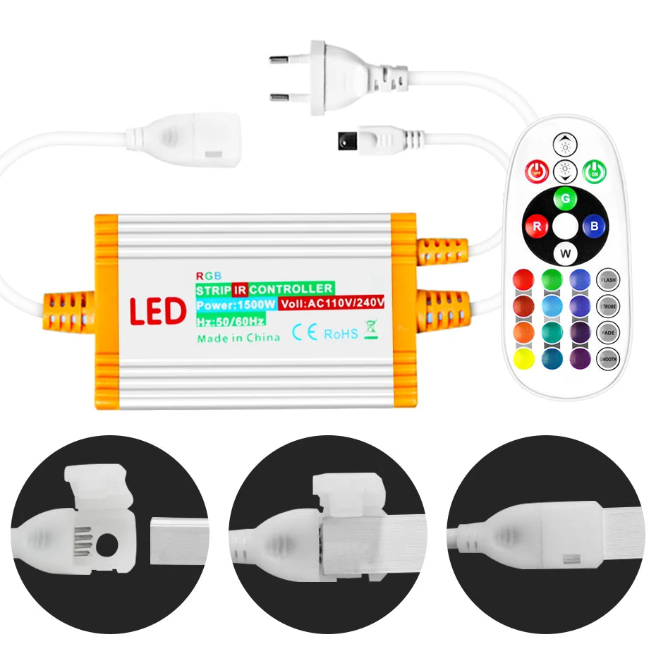contrôleur led bande lumineuse 24 touches ir 1500w rgb clips modernes télécommande usb secteur