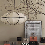 suspension lumineuse tissu géométrique blanc beige moderne opacité câble suspension fixe chambre salon