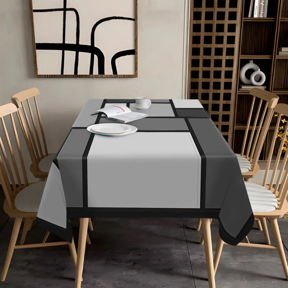 nappe géométrique moderne gris blanche carreaux imperméable lavable machine réutilisable maison