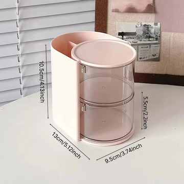 organisateur rotatif transparent moderne rose clair rangement brosse maquillage porte stylos multifonctionnels