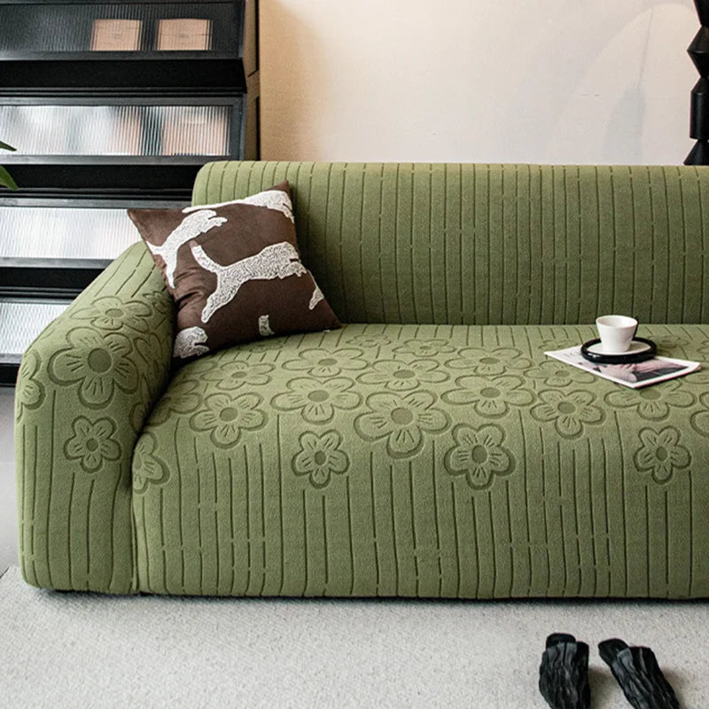 housse canapé vert olive fleurs brodées polaire moderne automne hiver tissu polyestère machine lavable
