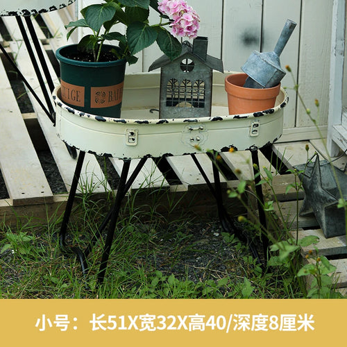 support plantes rustique vintage fer blanc jardin extérieur deux pièces