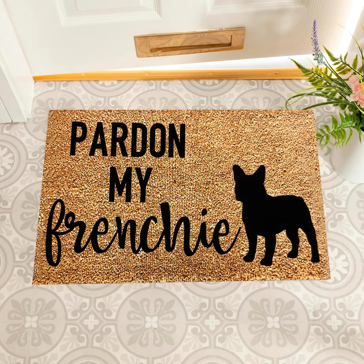 tapis d'entrée marron clair antidérapant sol extérieur moderne motif chien