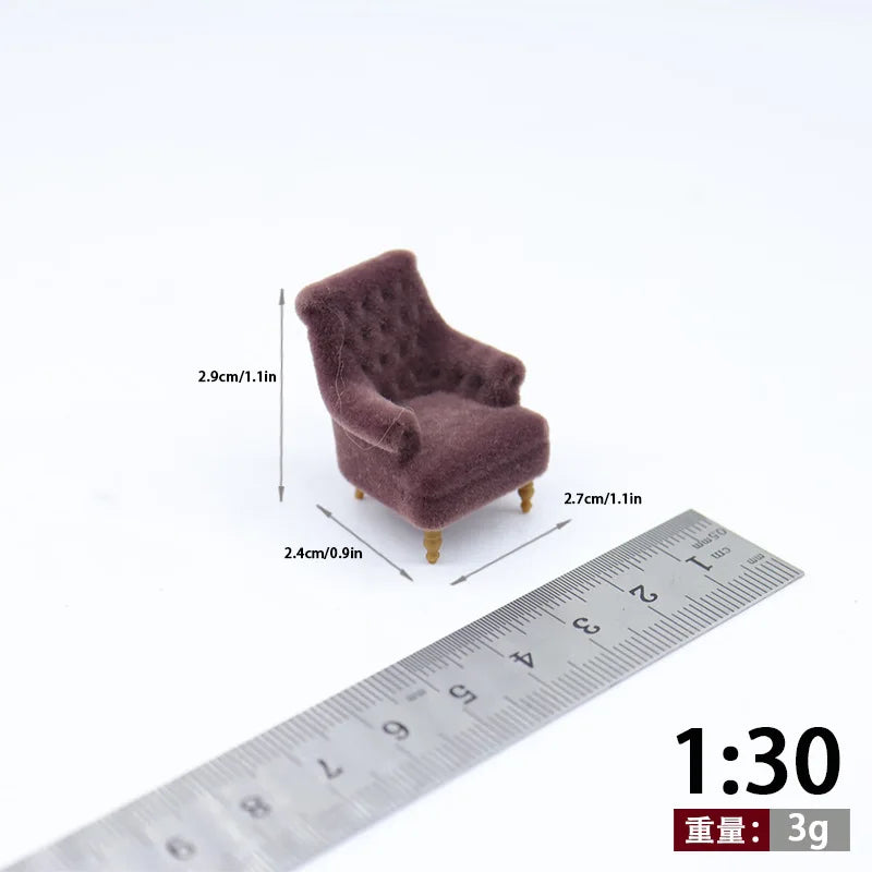 fauteuil miniature blanc velours épais boutons classique 14+ deco maison poupée imitation salon