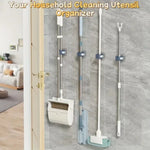 porte balai adhésif support murale rangement moderne salle bain outils nettoyage hooks gris clair